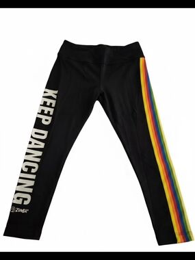 Zumba Wear Black Leggings with Rainbow Side Stripe - Keep Dancing Size SMALL